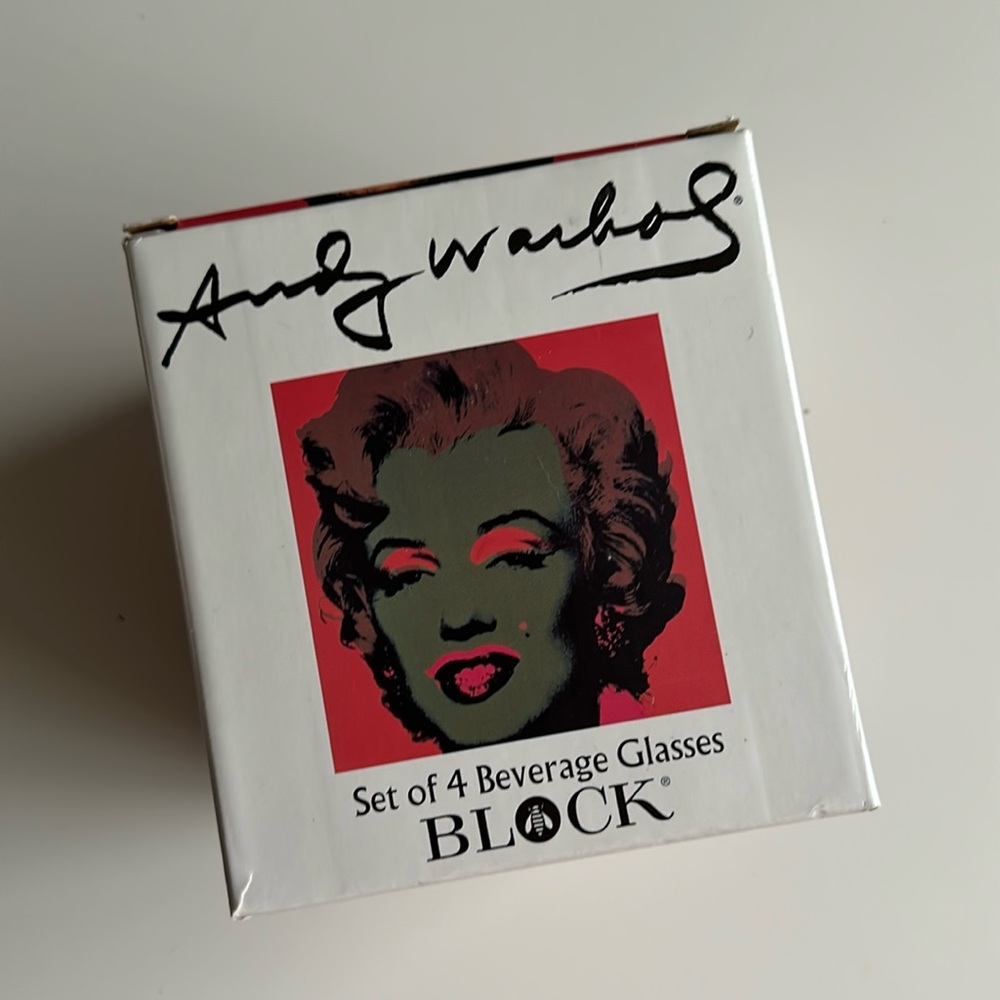 SOLD NIB VINTAGE 1997 ANDY WARHOL MARILYN MONROE HIGH BALL GLASSES